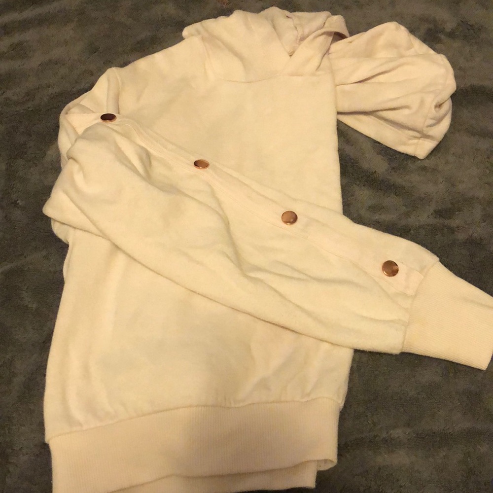 Pink hooded sweatshirt with button sleeves